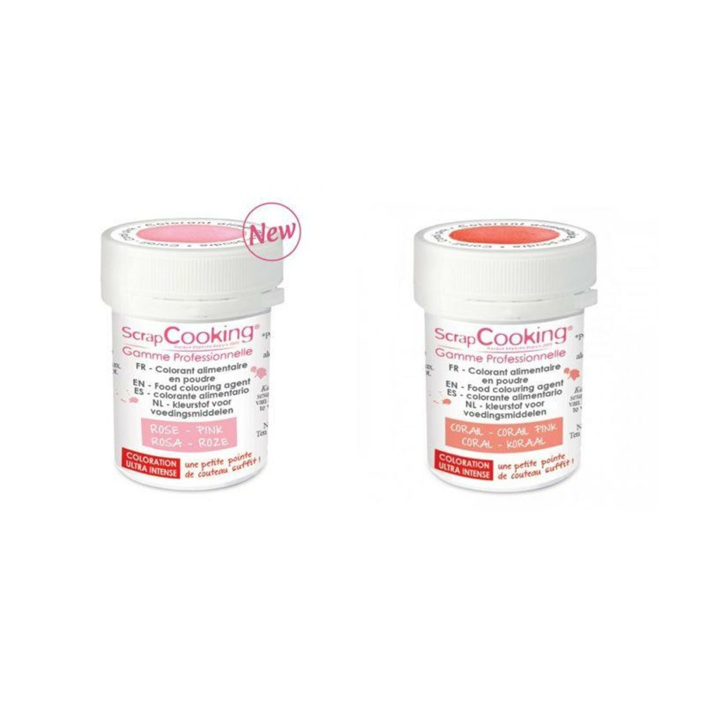 2 colorants alimentaires en poudre - rose poudré-corail