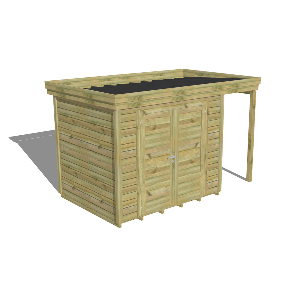 Abri de jardin bois pin traité autoclave 27mm - 3,64x2,14m / 8m2 - bac acier - plancher bois