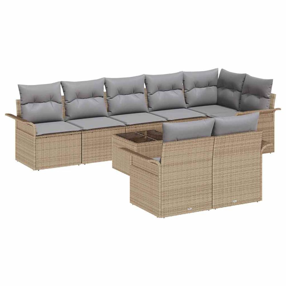 Ensemble de canapé de jardin 9 pc beige polyrotin
