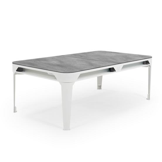 Billard d'extérieur convertible hyphen outdoor blanc / tapis gris foncé / réceptacles : blanc polaire / plateaux : décor minéral