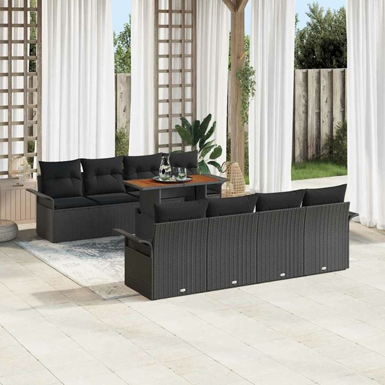 Ensemble de canapé de jardin 9 pcs noir poly rotin