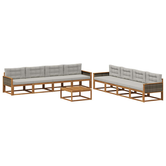 Ensemble de canapés d'extérieur 9 pcs naturel et gris clair