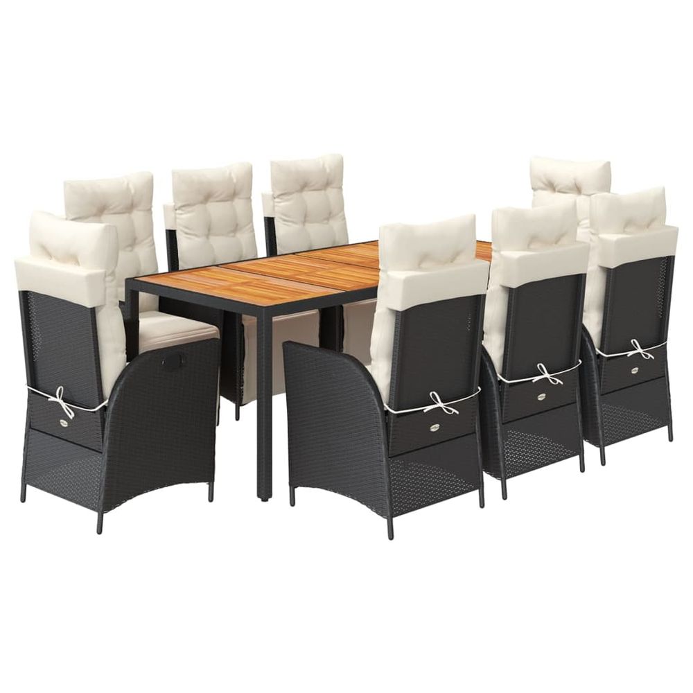 Ensemble à manger de jardin 9pcs coussins noir résine tressée