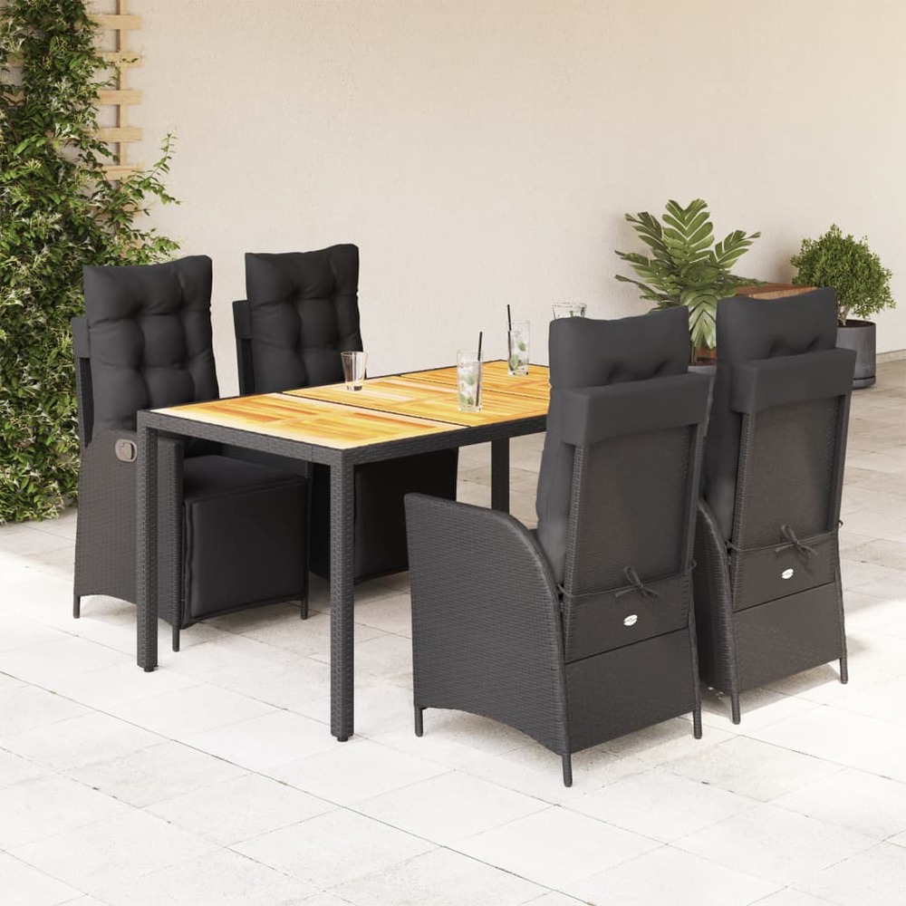 Ensemble à manger de jardin coussins 5pcs noir résine tressée