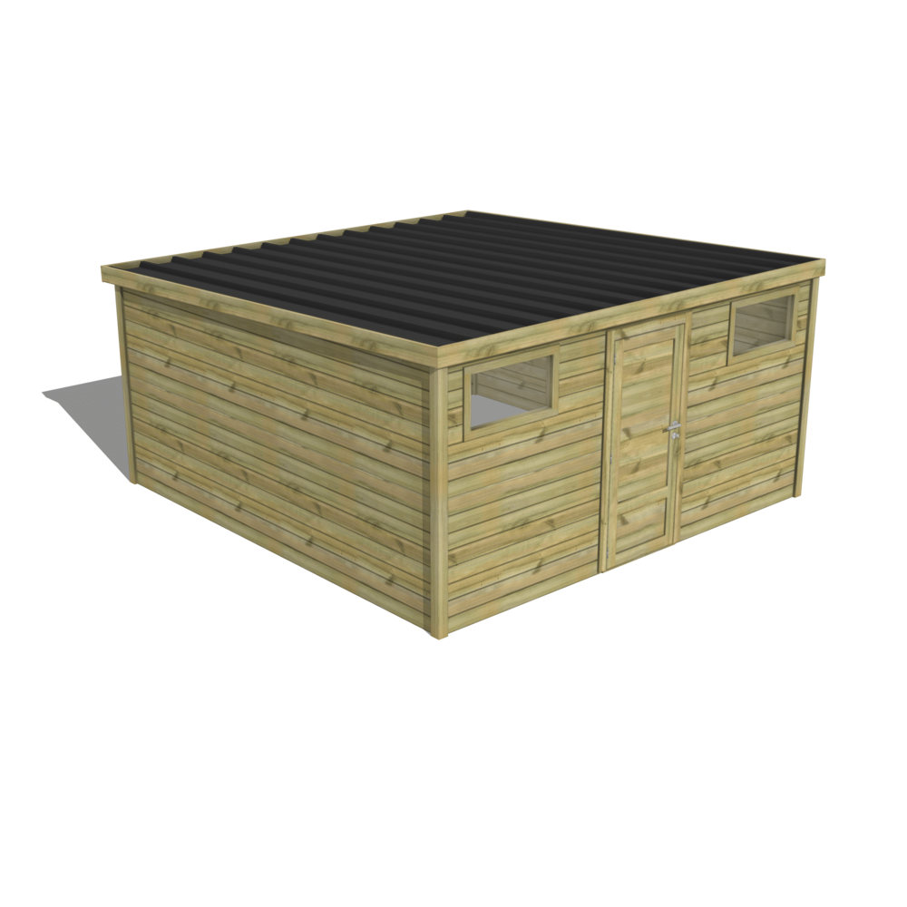Abri de jardin bois pin traité autoclave 27mm - essentiel - 4,34x4,34m / 19m2 - bac acier - abri français