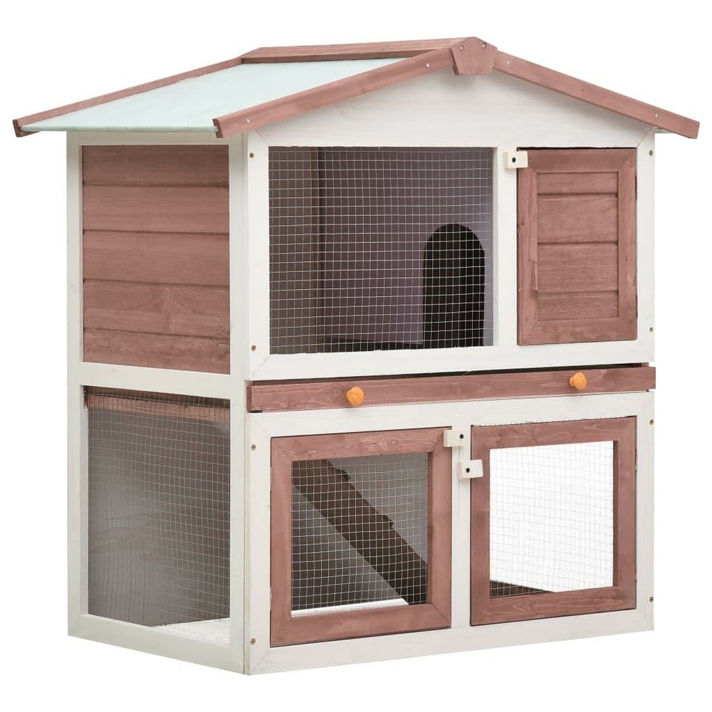 Clapier cage d'extérieur 3 portes 94 x 60 x 98 cm bois marron