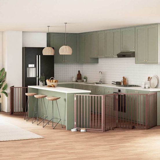 Barrière de sécurité chien bois pliable 10 panneaux porte pour intérieur brun