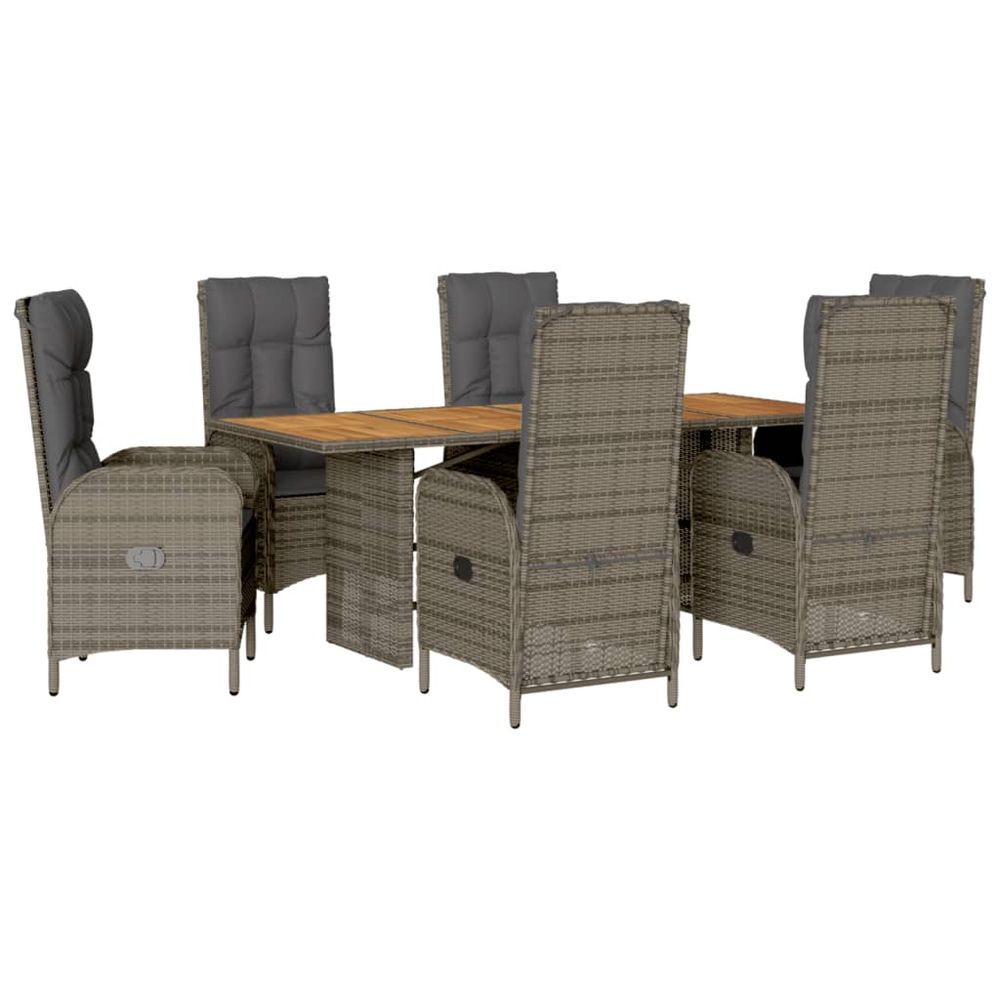 Ensemble à manger de jardin et coussins 7 pcs gris rotin