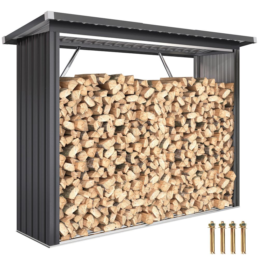 Abri-bûches extérieur acier galvanisé toit incliné ondulé 213x66x150cm gris - comfortxl outdoor living