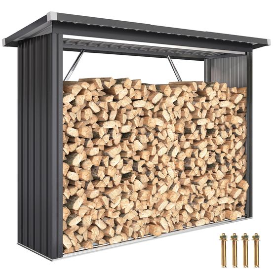 Abri-bûches extérieur acier galvanisé toit incliné ondulé 213x66x150cm gris - comfortxl outdoor living