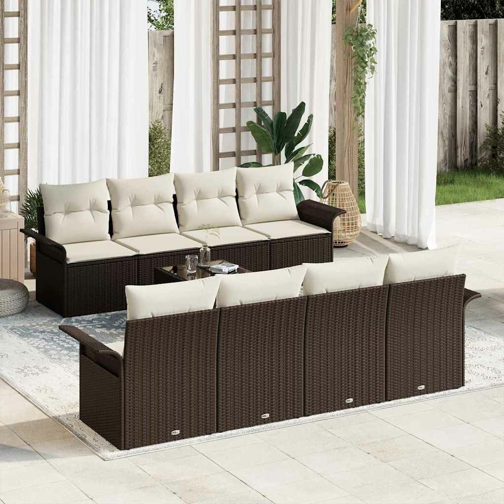 Ensemble de canapé de jardin 9 pcs marron polyrotin