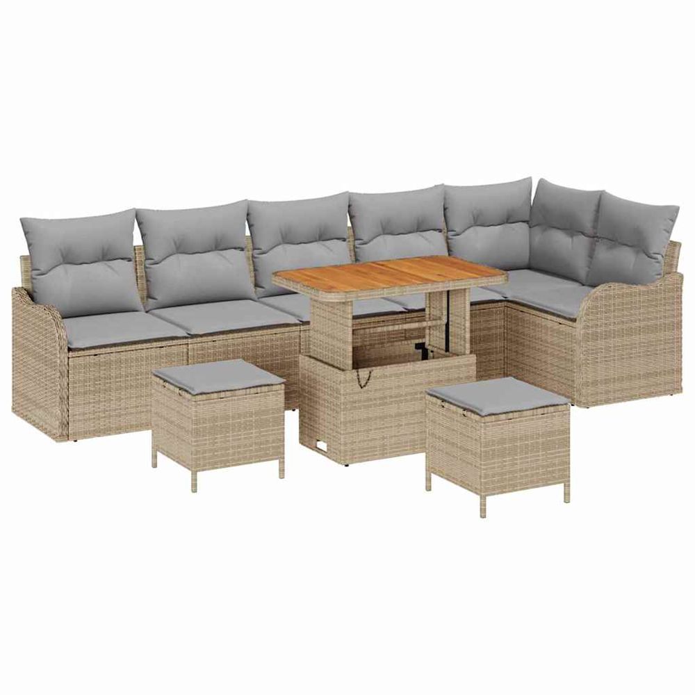 Ensemble de canapé de jardin 9 pc beige polyrotin