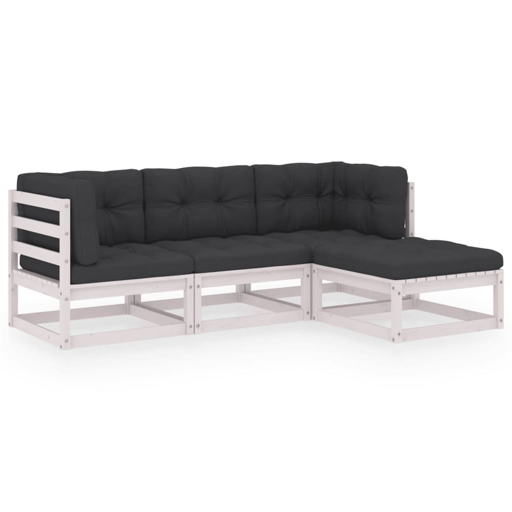 Salon de jardin 4 pcs avec coussins bois de pin massif