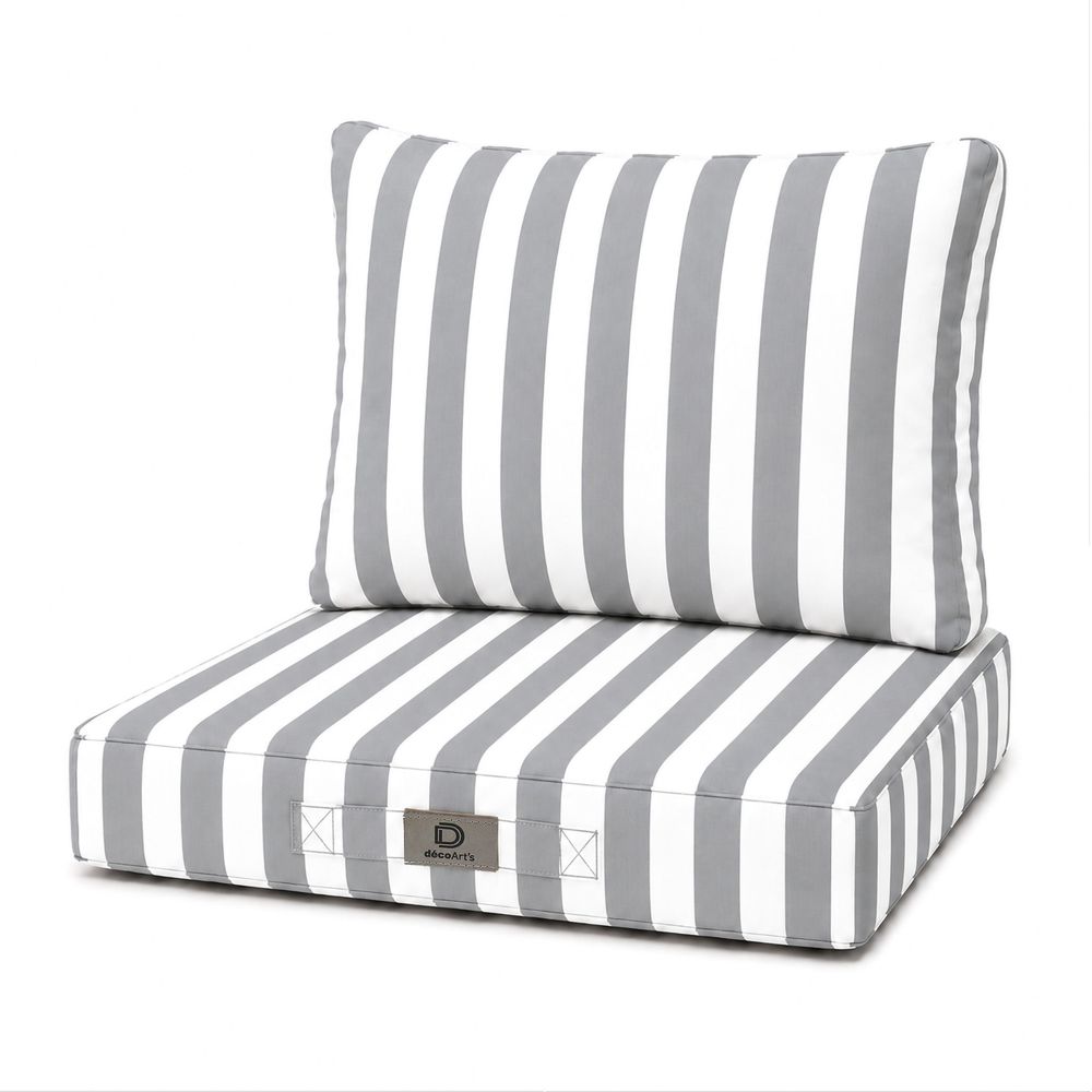 Coussins chaise jardin assise + dossier 40x40cm rayure gris clair