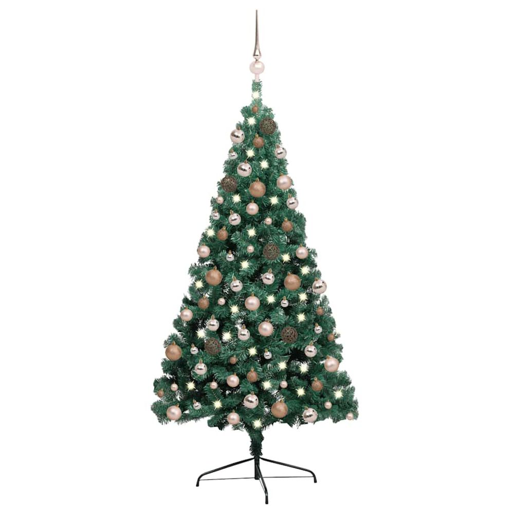 Demi-arbre de noël artificiel pré-éclairé et boules vert 240 cm
