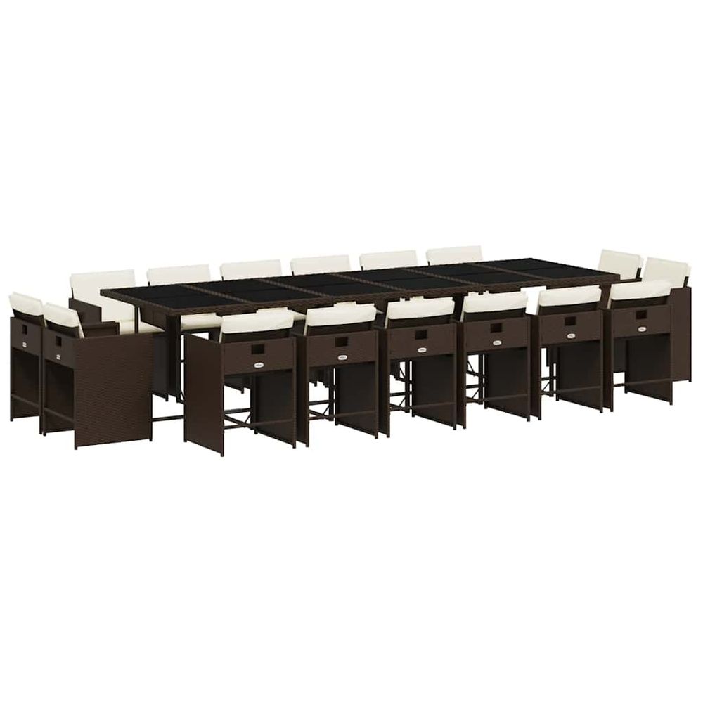 Ensemble à manger de jardin et coussins 17 pcs marron rotin