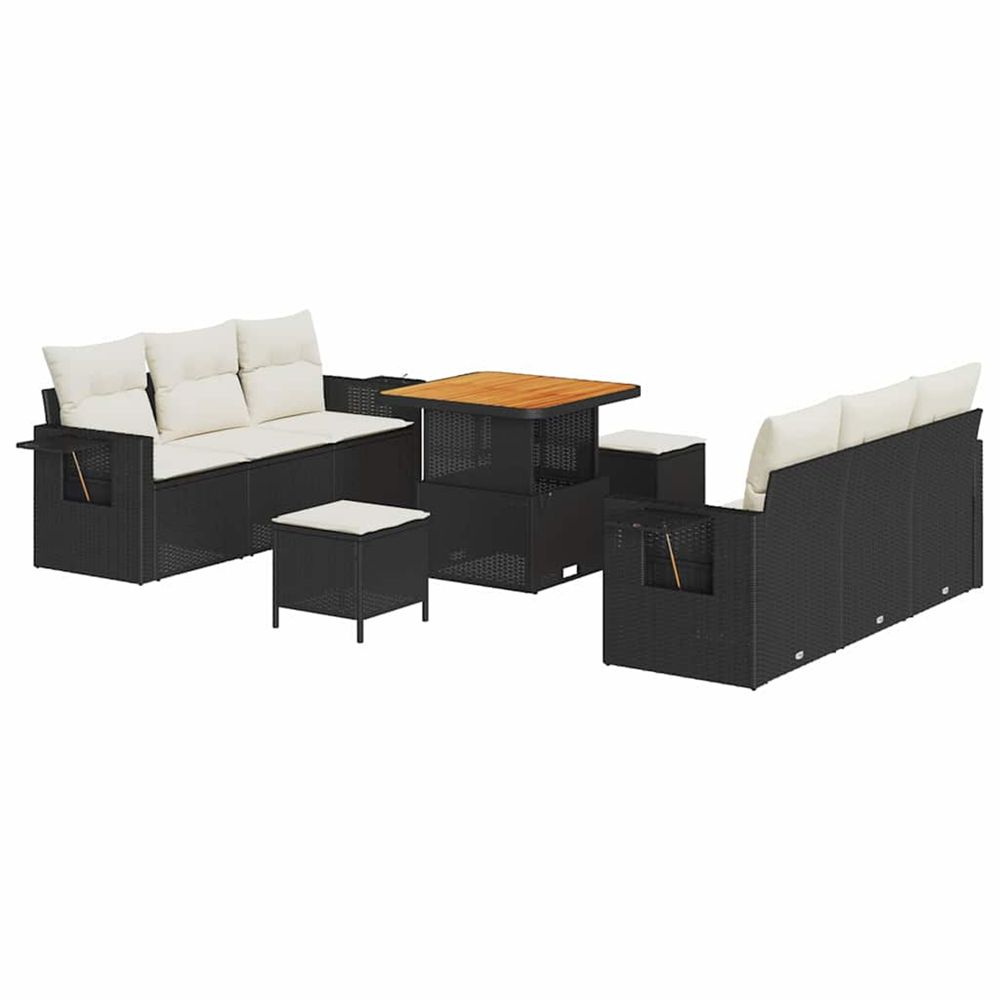 Ensemble de canapé de jardin noir polyrotin