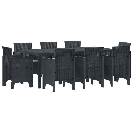 Ensemble de salle à manger de jardin 9 pièces avec coussins anthracite en poly rattan