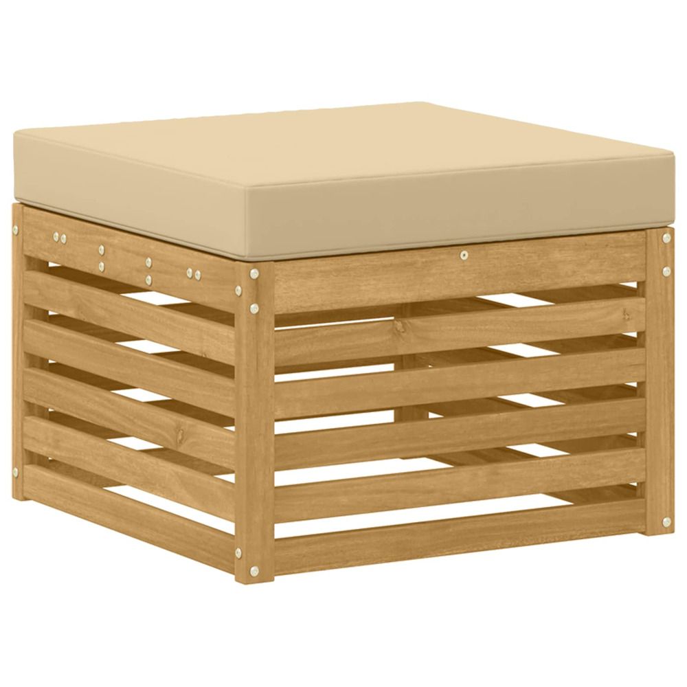Pouf d'extérieur bois d'acacia massif blanc