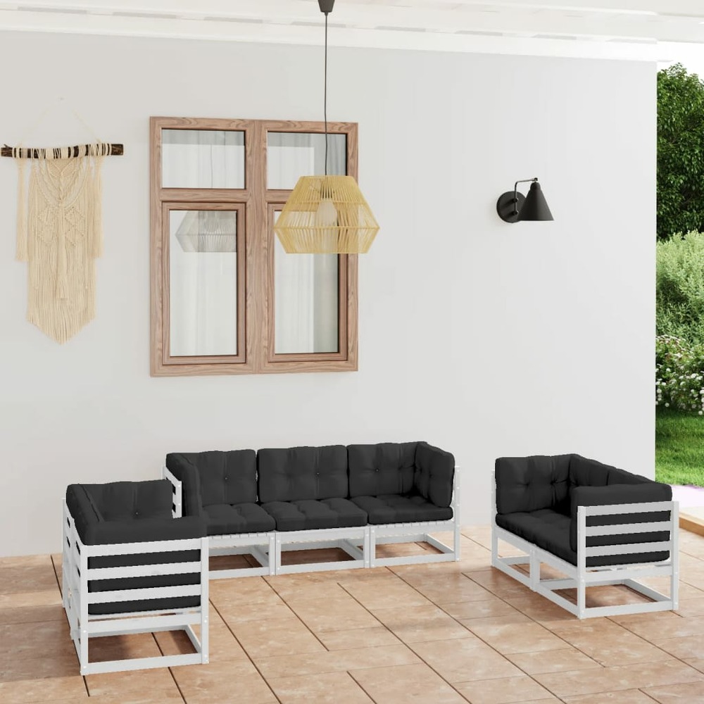 Salon de jardin 7 pcs avec coussins bois de pin massif