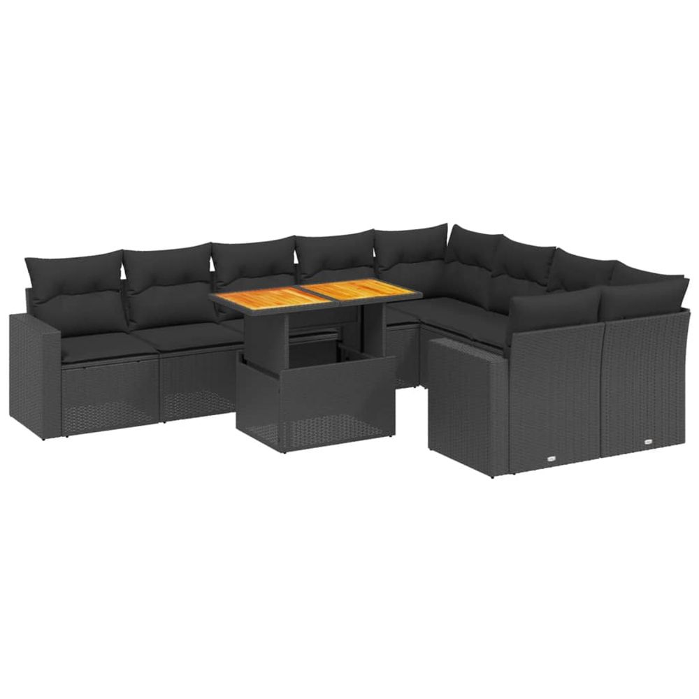 Salon de jardin 10 pcs avec coussins noir résine tressée