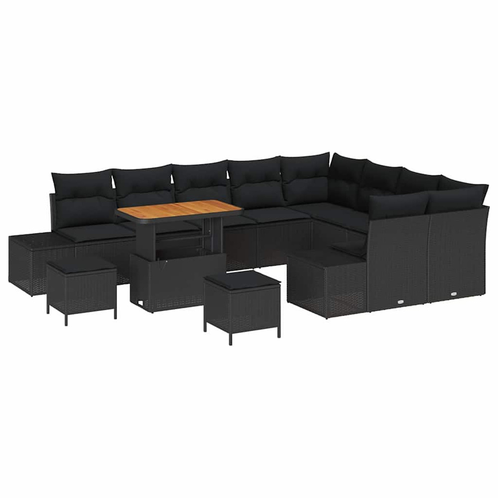 Ensemble de canapé de jardin 12 pcs noir poly rotin