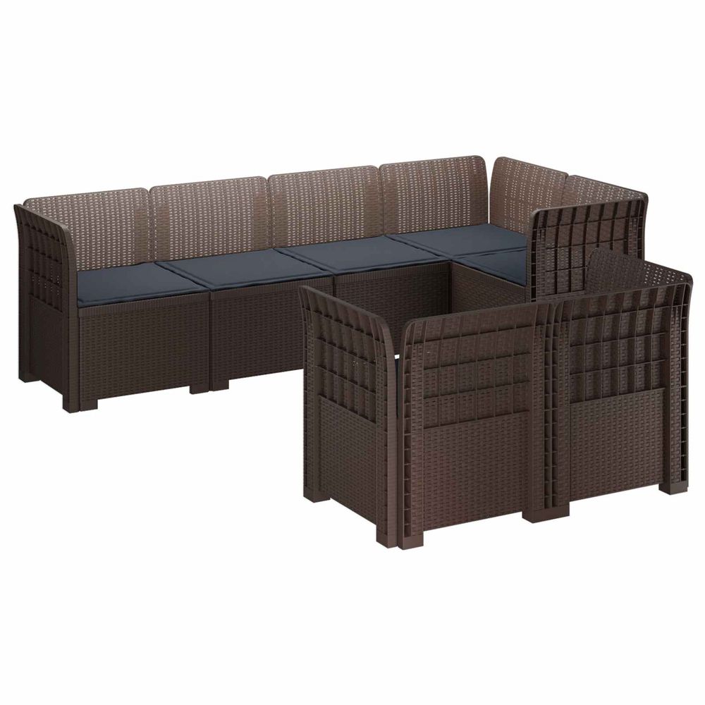 Canapé de jardin 7 places avec coussins look rattan pp marron