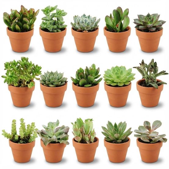 Lot de 15 - mini mélange de succulentes - hauteur: 5-10 cm - pots en terre cuite - h10 cm