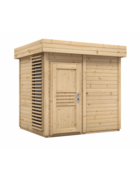 Cabine de sauna vitrée chêne clair extérieur prymula 4 places 253,8x203,8 x h.259 cm
