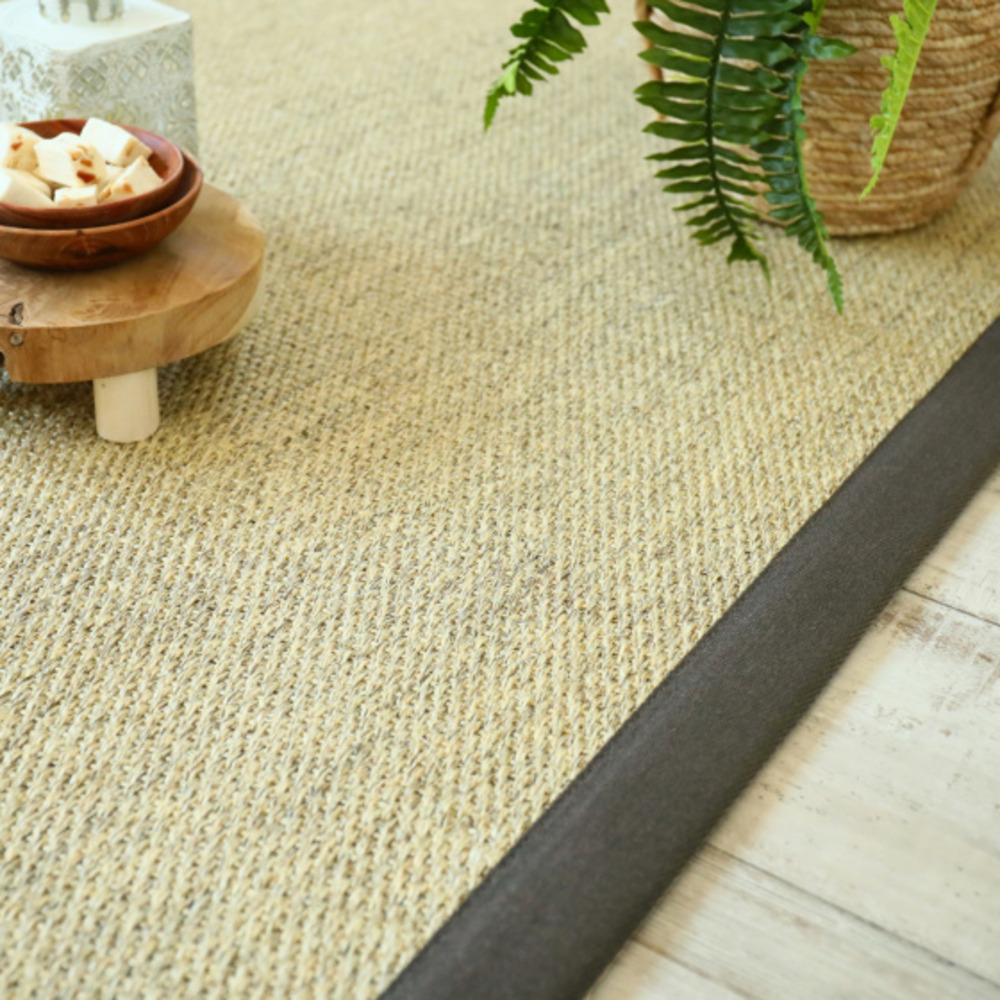 Tapis sisal - tulum écru - ganse anthracite - 160 x 230 cm