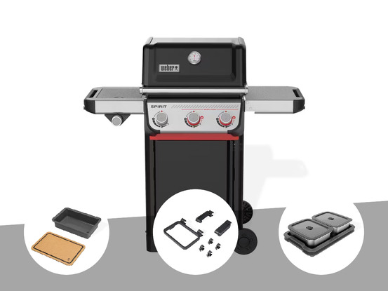Barbecue à gaz spirit e-335 + set d'accessoires clipsables works + bac et planc