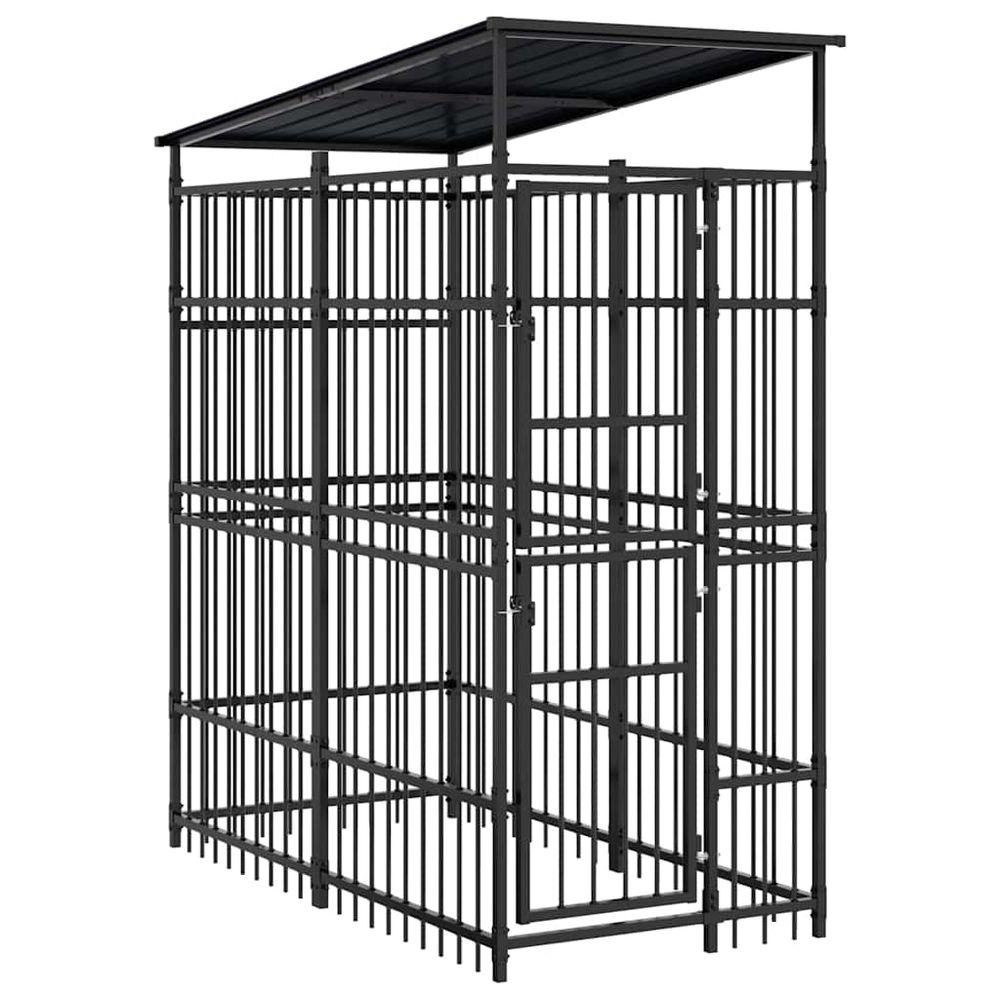 Chenil extérieur acier avec toit 1,84 m² pour jardin noir