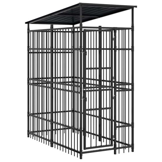 Chenil extérieur acier avec toit 1,84 m² pour jardin noir