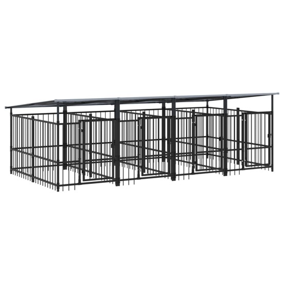 Chenil cage enclos pac animaux d'extérieur avec toit pour chiens acier 7,51 m² noir