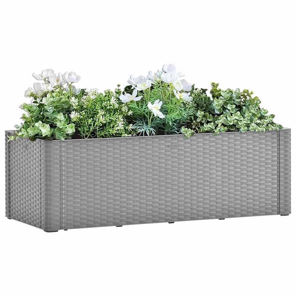 Jardinière sur pieds avec réserve d'eau pour balcon et terrasse gris 100x43x33cm