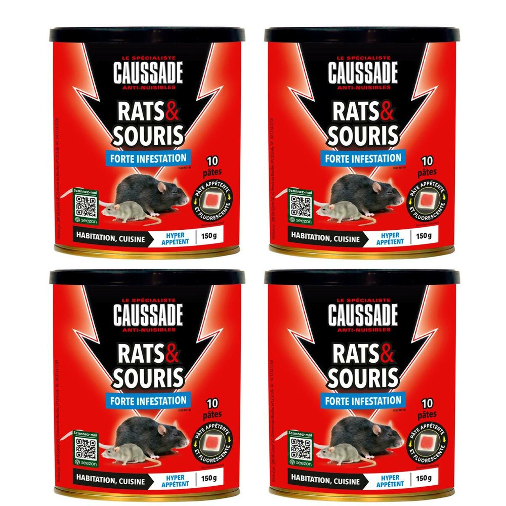 Lot de 4 boites de raticide rats & souris - pat'appât forte infestation 150gs ,