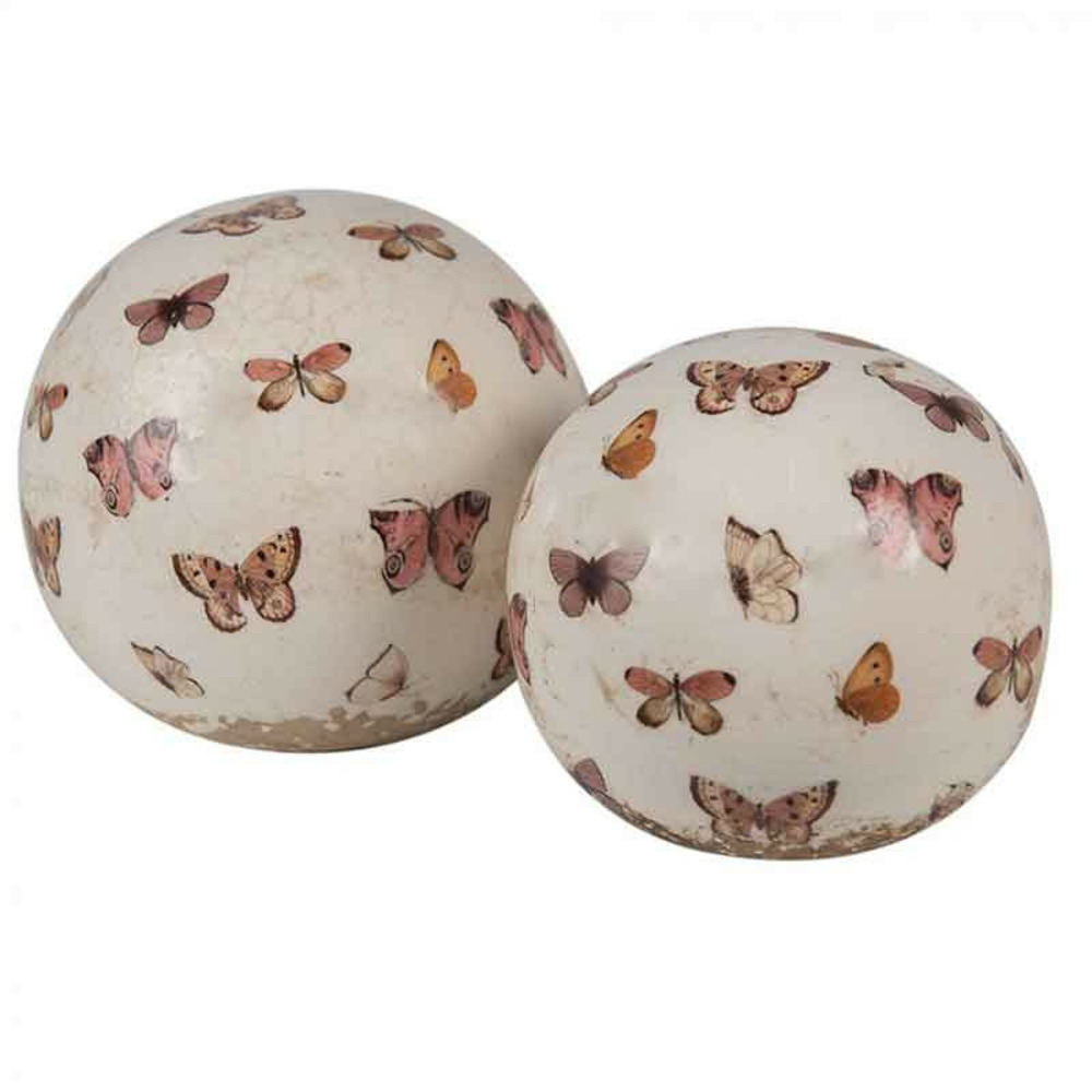 Décoration boule beige céramique papilllons 12x12cm