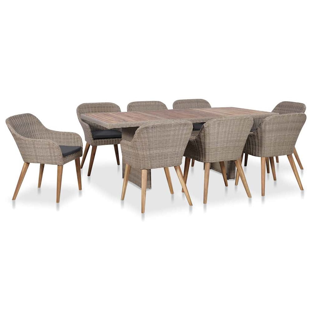 Salon de jardin avec coussins 9 pcs résine tressée