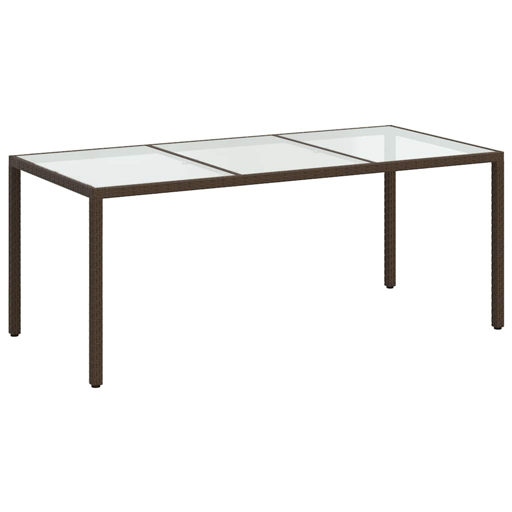 Table de jardin marron 190x90x75 cm verre trempé/résine tressée