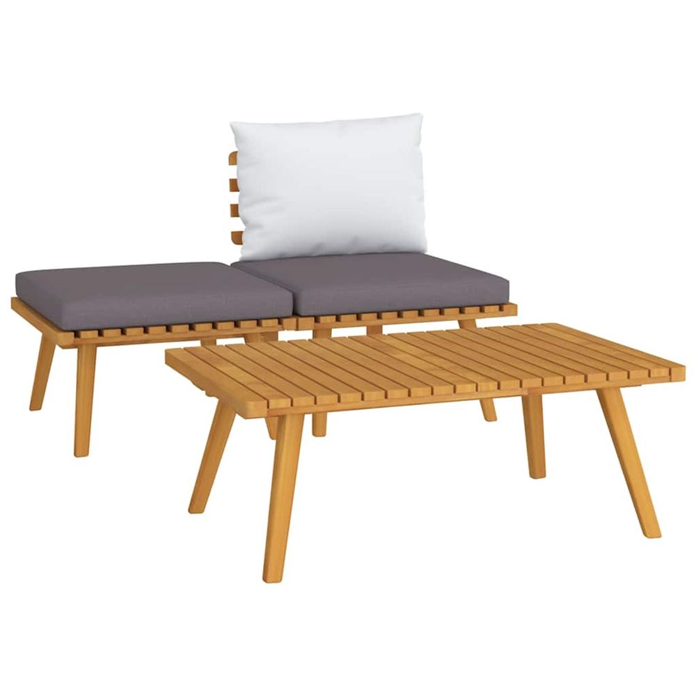 Salon de jardin 3 pcs avec coussins bois d'acacia massif
