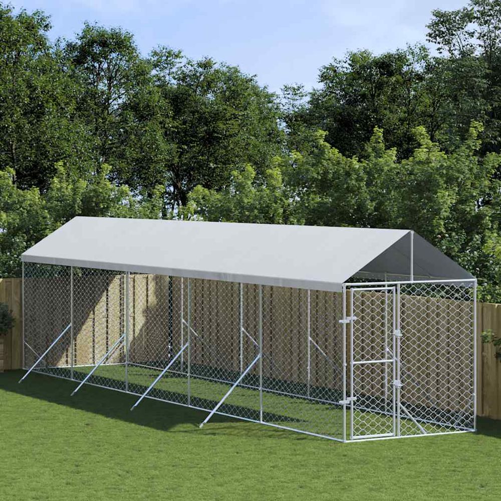 Chenil d'extérieur pour chiens avec toit argenté 2x10x2,5 m