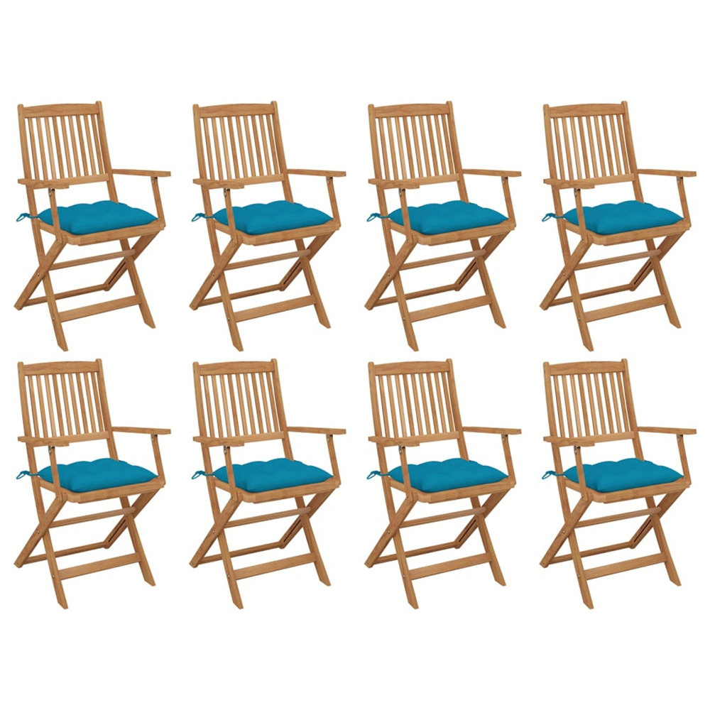 Chaises pliables d'extérieur et coussins lot de 8 bois d'acacia