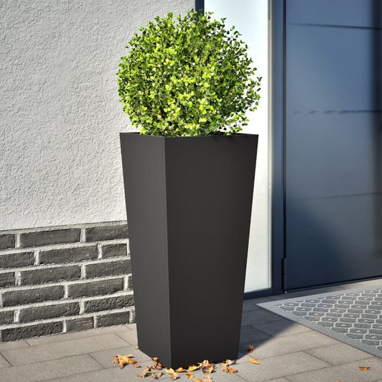 Ensemble 2 jardinières hautes acier laminé à froid design moderne et élégant noir 35x35x75cm