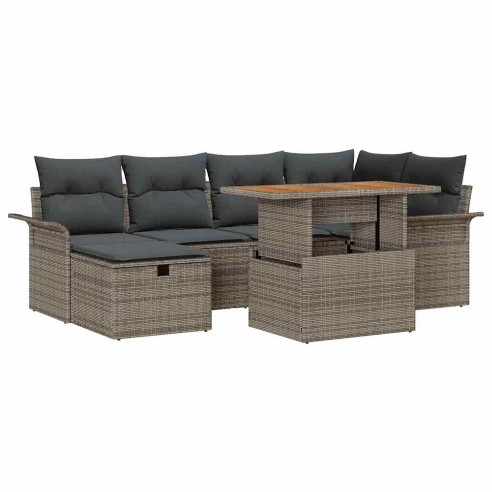 Ensemble de canapé de jardin 7 pc gris polyrotin