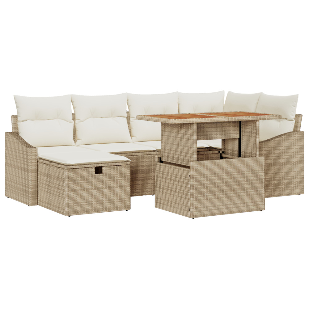 Ensemble de canapé de jardin 7 pièces en beige avec coussins en poly rattan