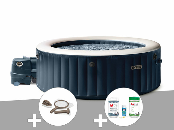 Kit spa gonflable purespa blue navy rond bulles 6 places + kit d'entretien + ki