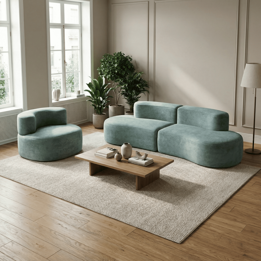 Pack lounge canapé et fauteuil - sauge