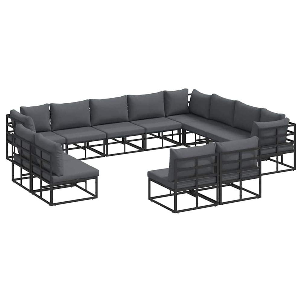 Ensemble de canapé de jardin avec coussin 12 pcs noir aluminium