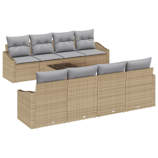 Ensemble de canapé de jardin 7 pièces avec coussins beige poly rattan