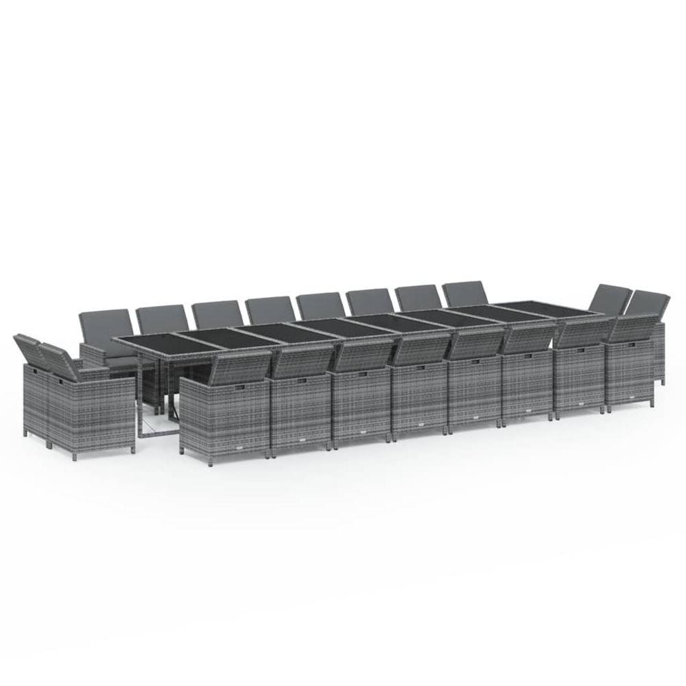 Ensemble à manger de jardin coussins 21 pcs gris résine tressée